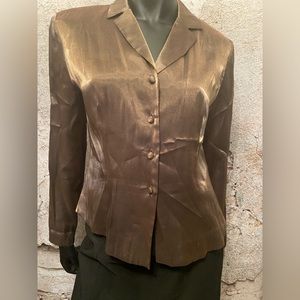Laura Taupe Shimmer Blouse with Covered Buttons